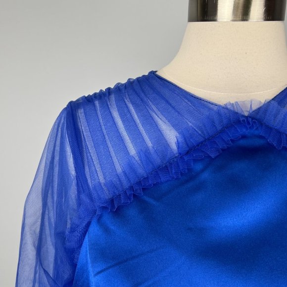 TS Couture Womens Cocktail Dress Blue Long Tulle Sleeves Sheath size Large - Picture 3 of 16